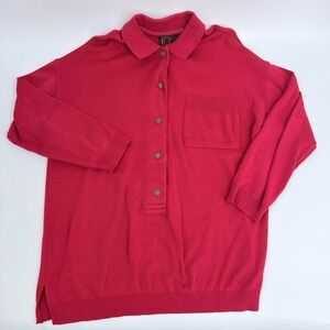 Ellen Tracy Shirt Polo Sweater 90s Vintage Mens Medium Red Streetwear Oversized